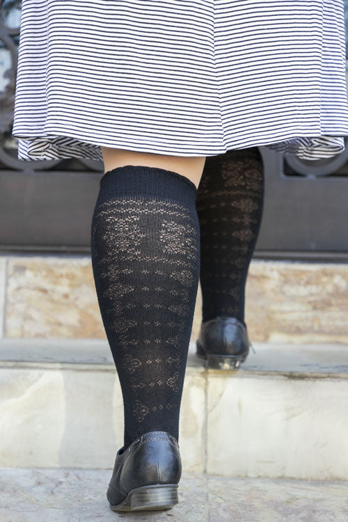 Knockout Bouquet Bamboo Knee High - Black