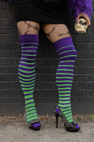 Monster mash gradient striped thigh highs in Purple and neon green