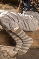 Preppy Striped Tube Socks - Khaki/Light Grey