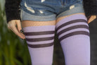 Longer Cotton Top-Striped Extraordinary Thigh High - Lilac with Plum