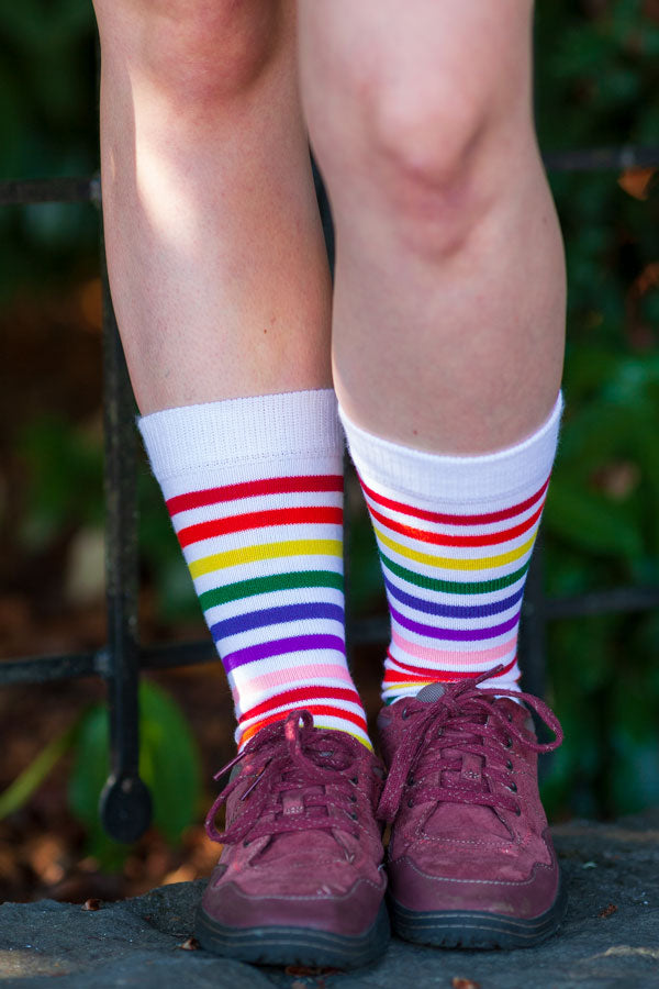 Rainbow Brights Crew Socks - White Rainbow