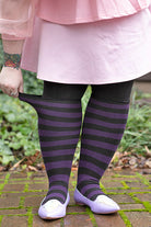 Roll Top Striped Knee Socks - Black/Plum