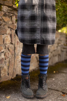 Roll Top Striped Knee High Socks - Navy/Azule