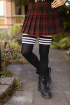 XL Foot Cotton Top-Striped Extraordinary Thigh High - Black with White