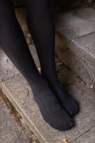 XL Foot Cotton Top-Striped Extraordinary Thigh High - Black with White
