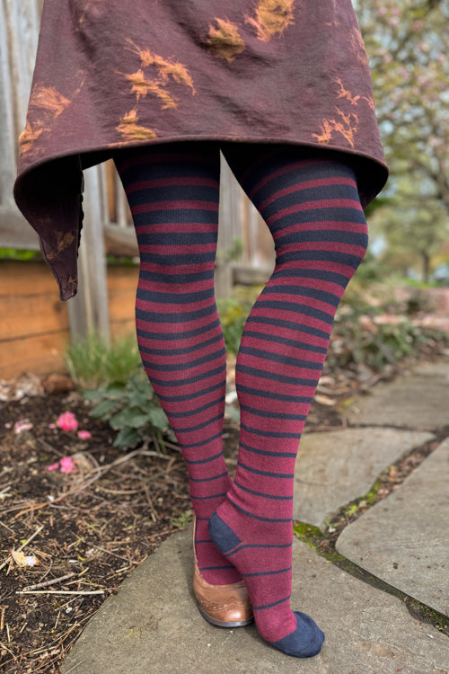 Longer Gradient Stripe Extraordinary Thigh High - Navy and Burgundy