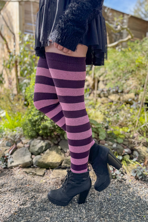 Longer Striped Extraordinary Thigh High in Plum and Burgundy