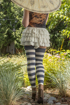 Longer Striped Extraordinary Thigh High Socks - Steel & Sweet Cream