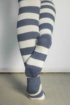Longer Striped Extraordinary Thigh High Socks - Steel & Sweet Cream