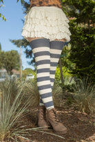Longer Striped Extraordinary Thigh High Socks - Steel & Sweet Cream