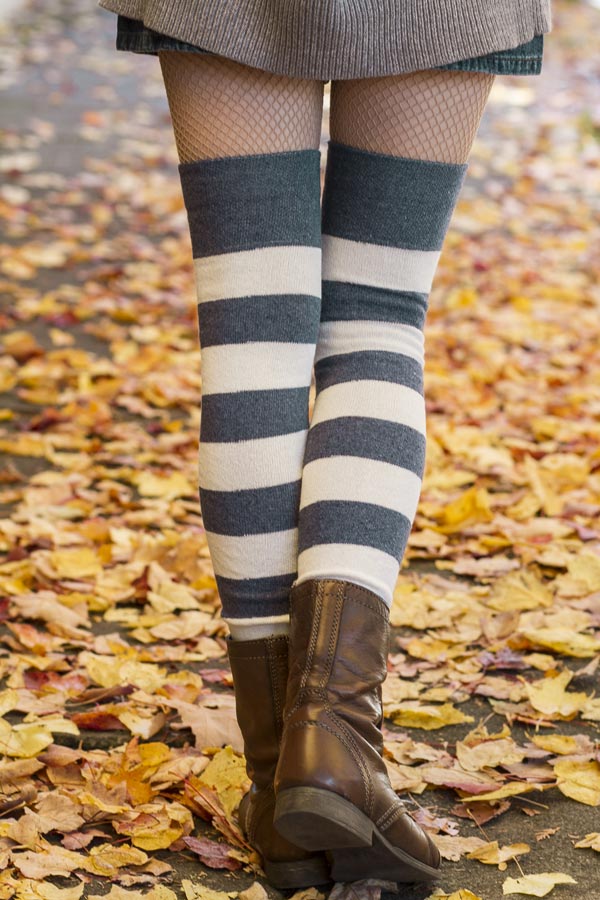 Longer Striped Extraordinary Thigh High in Steel Blue and Sweet Cream