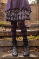 Striped Extraordinary Thigh High Socks - Plum/Black