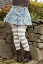 Longer Striped Extraordinary Thigh High Socks - Grey & Sweet Cream