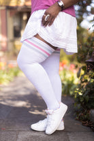 XL Foot Cotton Top-Striped Extraordinary Thigh High - White with Light Blue and Bubblegum