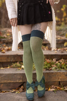 Vertical Lines Thigh High - Teal/lime