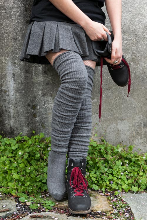 Larger Footed Long Cuffable Scrunchable Socks - Charcoal