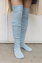 Larger Footed Long Cuffable Scrunchable Socks  - Light Blue