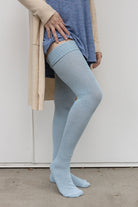 Larger Footed Long Cuffable Scrunchable Socks  - Light Blue