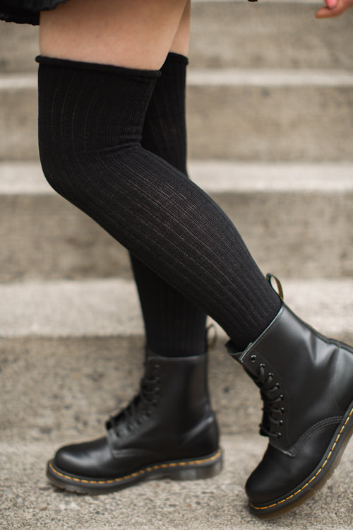 Longer Thicker Slouch Socks - Black