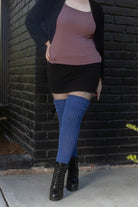M45 Ribbed Thigh High with Roll Top - Blueberry
