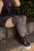 Marled Scrunchable Thigh High Socks - Black