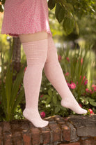 Marled Scrunchable Thigh High Socks - pink