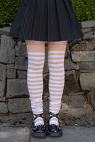 M Stripes Thigh High Socks - Toe Beans Pink/White