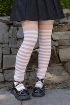 M Stripes Thigh High Socks - Toe Beans Pink/White