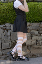 M Stripes Thigh High Socks - Toe Beans Pink/White