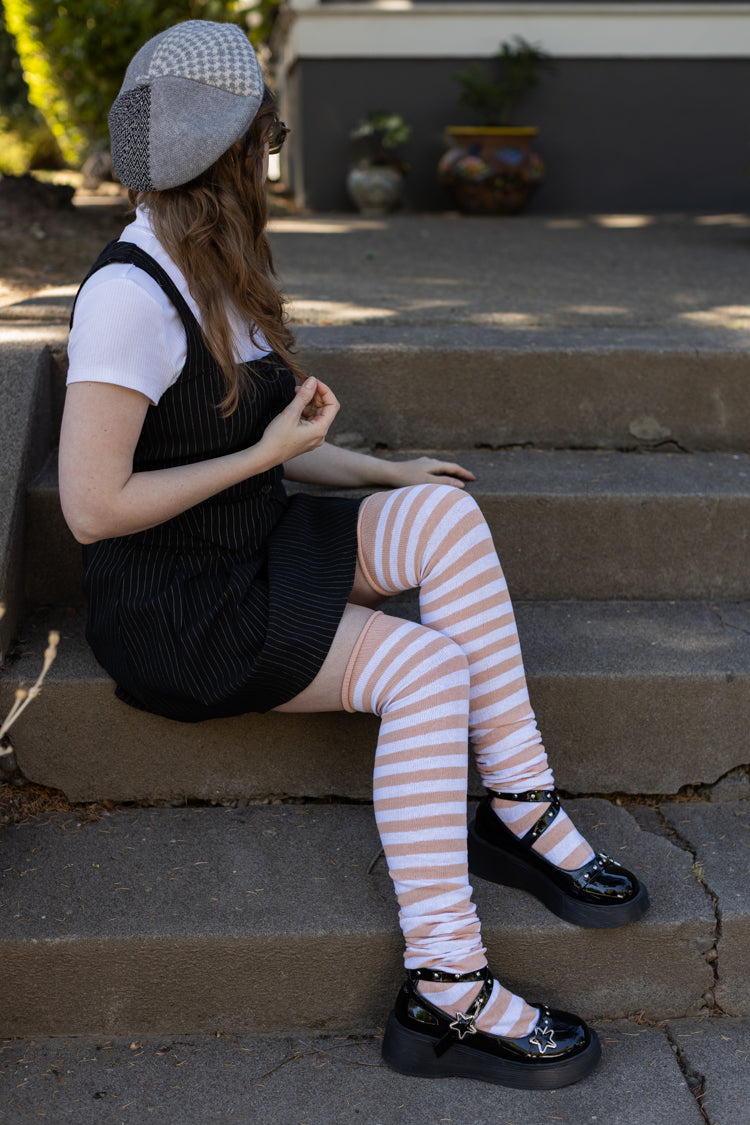 M Stripes Thigh High Socks - Toe Beans Pink/White
