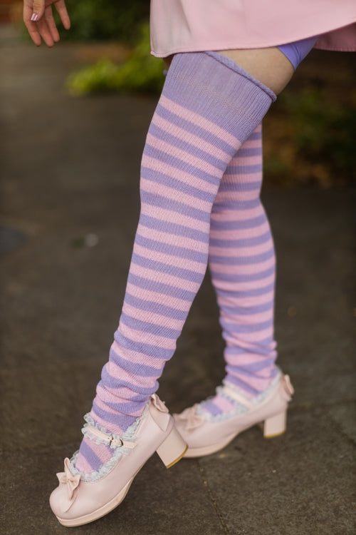 Super Stripes Thigh High Socks - lilac/pink