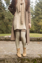 Slinky Tweed Knit Thigh High Socks - Oatmeal