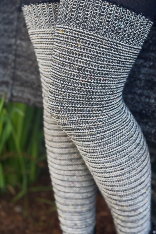 Slinky Confetti Thigh High Socks  -Sweet Cream Striped Confetti
