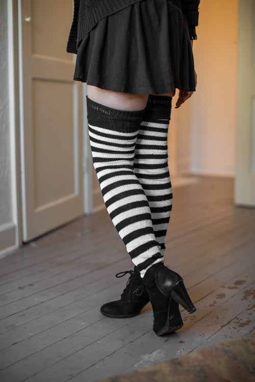 Super Stripes Thigh High Socks - Black/white