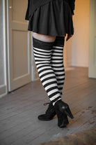 Super Stripes Thigh High Socks - Black/white