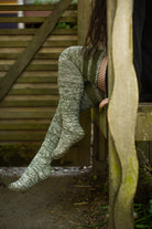 Top-Striped Marled Scrunchable Thigh High Socks - olive