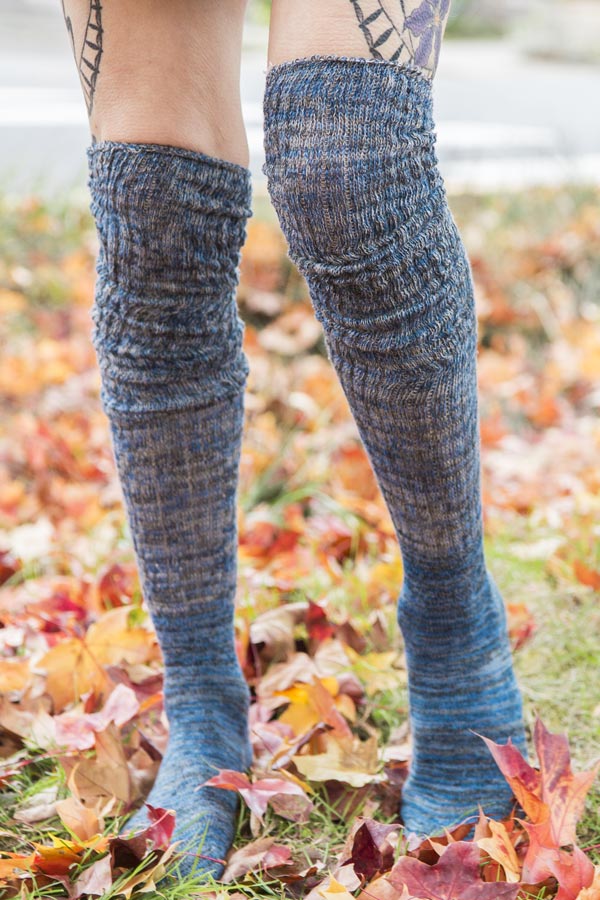 Twisted Yarn Ribbed Over the Knee - Denim