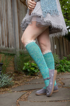Lace Twisted Yarn Knee High Bootsock - Aqua