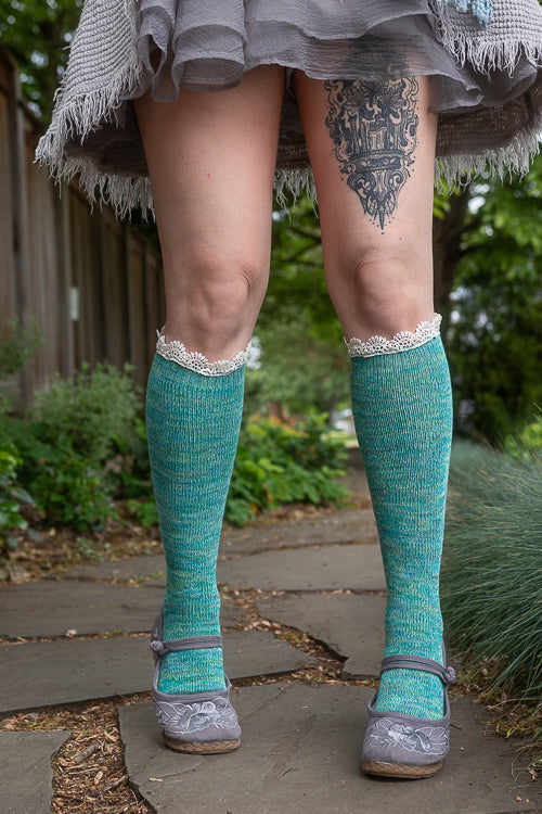 Lace Twisted Yarn Knee High Bootsock - Aqua