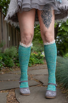 Lace Twisted Yarn Knee High Bootsock - Aqua