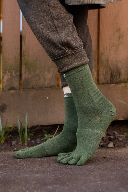 Basic Wool Liner Crew Toe Socks - Forest