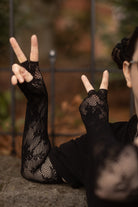 Floral Lace Long Fingerless Gloves - Black