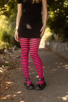 Striped Tights - Black & Neon Pink