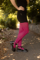 Striped Tights - Black & Neon Pink