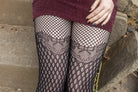 Gilded Grid Net Tights with Bow Lace Top