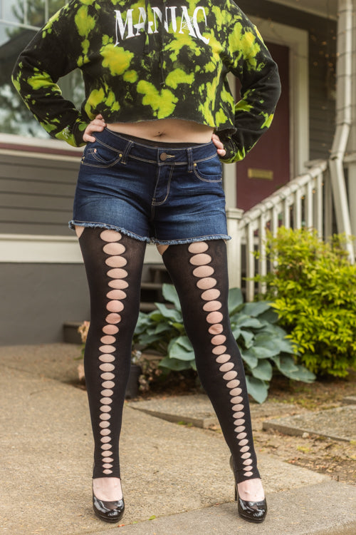 Opaque Cut-Out Footless Suspender Tights