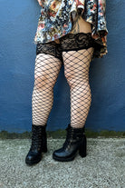 Lace Top Fencenet Stockings - Black