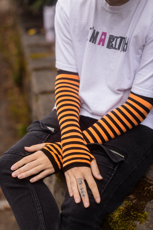 Striped Nylon Arm Warmers - Black and Orange