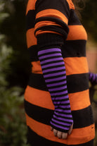 Striped Nylon Arm Warmers - Black &  Purple