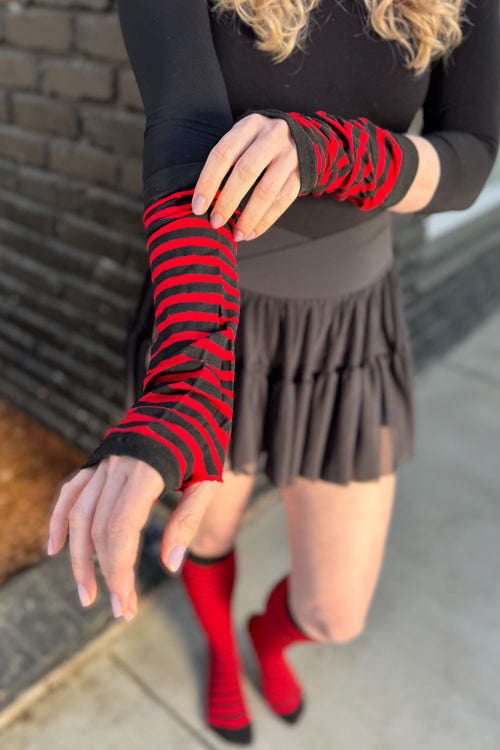 Striped Nylon Arm Warmers - Black and Red